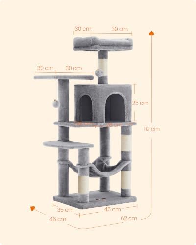 Feandrea Cat Tree, 44.1-Inch Cat Tower, Light Gray - Image 5
