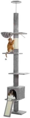 PEQULTI Floor to Ceiling Cat Tree, Adjustable 83-108in 5-Level Tower by PEQULTI