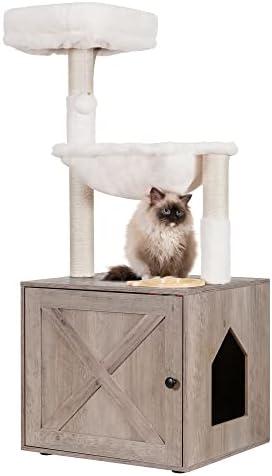 Hey-brother Cat Tree Tower, Litter Box Enclosure, Food Station by Hey-brother