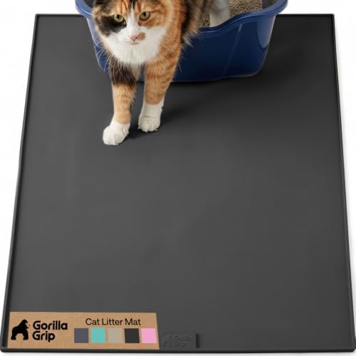 GORILLA GRIP Cat Litter Box Mat, Easy Clean Silicone Mats, 35x23 Black by GorillaGrip