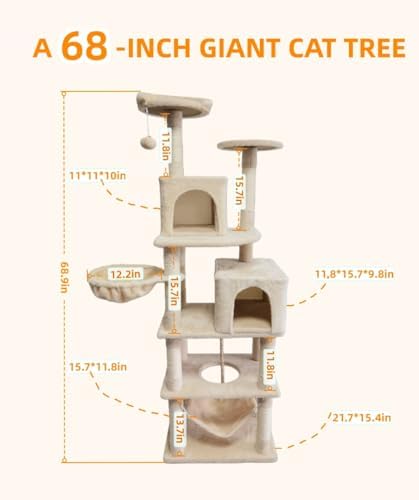 Cat Tree, 68-Inch Cat Tower for Indoor Cats, Plush Multi-Level Cat Condo - Image 5