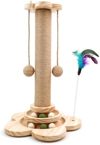 Cat Scratching Post, 4 in 1 Wooden Cat Scratcher Toy, 18.11" Tall Scratch Post by Unknown