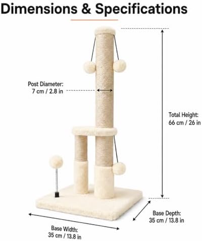 Dimaka Tall Cat Scratching Post, Double Lower Posts Extra Stable Cat Post Tree - Image 2