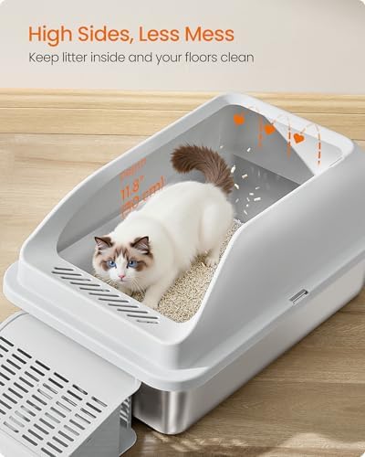 Feandrea 2 Pack Stainless Steel Cat Litter Boxes, - Image 4