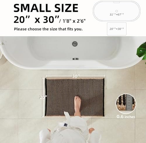TYUU Waffle Bath Mat, Boho Bathroom Rugs Non Slip, 30x20 Khaki & Black - Image 2