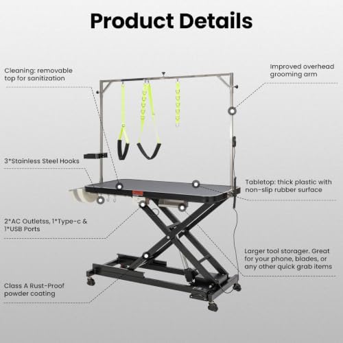 YORKING 50" Professional Electric Dog Grooming Table, Height Adjustable Pet - Image 6