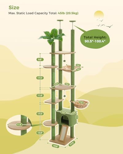 PEQULTI Floor to Ceiling Cat Tree Tower, Height Adjustable 230-252cm - Image 3