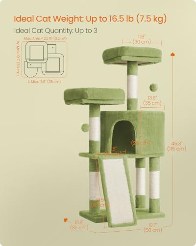 Feandrea Cat Tree, 45.3-Inch Cute Cat Tower, Plush Climbing Condo - Image 5