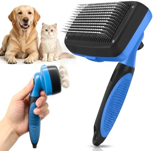 Self-Cleaning Dog Brush for Shedding, Slicker Brush & Grooming Tool by Tevila