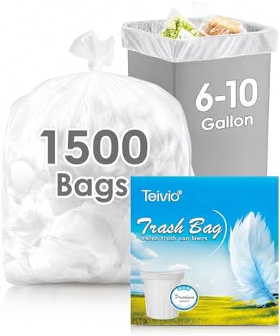 Teivio Medium Clear Trash Bags 6-10 Gallon 1500 Count Kitchen Garbage Bags by Teivio