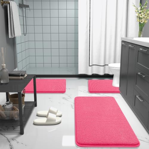 OLANLY Memory Foam Bathroom Runner Rugs 47x24, Absorbent Long Mat, Hot Pink - Image 7