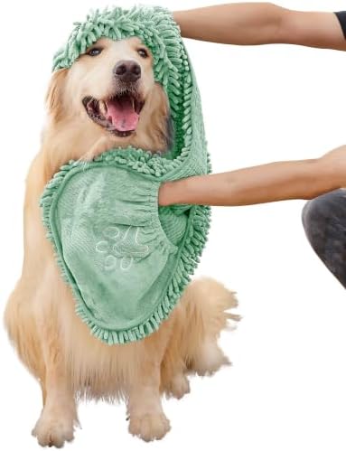 Dog Towel for Drying Dogs, Absorbent Microfiber Bath Towel, Hand Pockets by MakeyourGuestD%C3%A9corAmazing