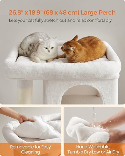 Feandrea Cat Tree, 40.6-Inch Tall Cat Tower, Cute Plush Condo, Cream White - Image 3