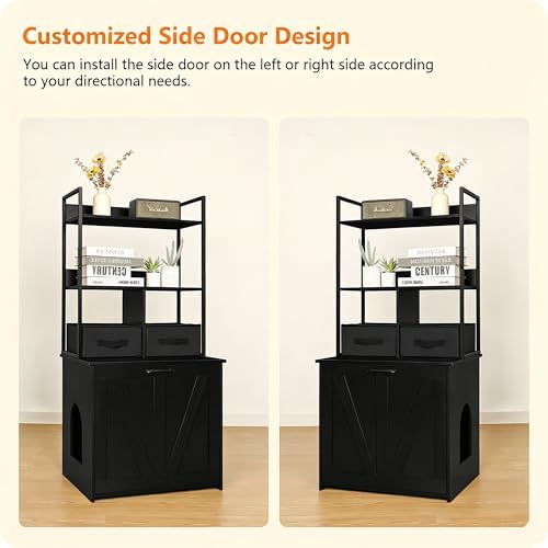 Dwanton Cat Litter Box Enclosure, 2 Storage Shelves and 2 Drawers - Image 2