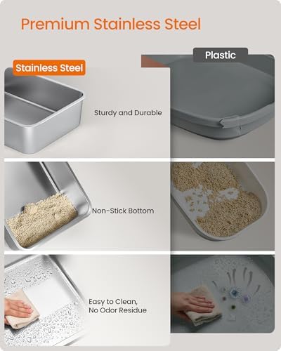 Feandrea 1 Pack Stainless Steel Cat Litter Box, - Image 3