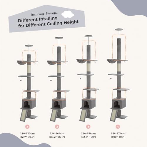 PEQULTI Floor to Ceiling Cat Tree, Adjustable 83-108in 5-Level Tower - Image 2