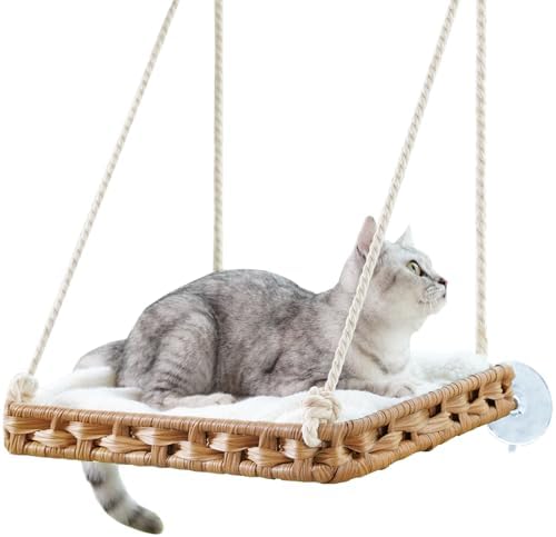 SETVSON Cat Window Perch 2 Pack, Handwoven PE Rattan Hammock by SETVSON
