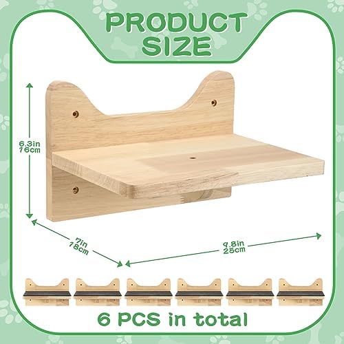 Lenwen 6 Set Cat Wall Shelves, Wood Cat Climbing Step, Wall Mounted - Image 2