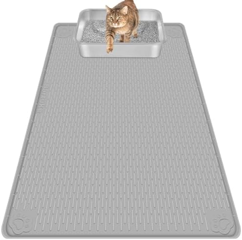 Silicone Cat Litter Mat for Litter Box 40”x28” Large Cat Mat, Light Grey by Bartuke