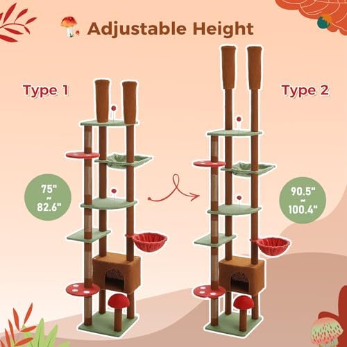 PEQULTI Floor to Ceiling Cat Tree Tower, Height Adjustable 230-252cm - Image 2