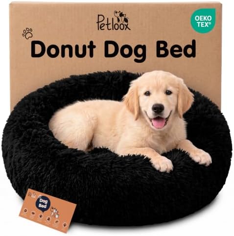 Calming Donut Dog Bed for Small Dogs, Round Dog Bed for Medium & Large Dogs by Petloox