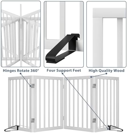 Wooden Dog Gate Freestanding Foldable Pet Gate 4 Panel Fully Assembled Dog Gates - Image 5
