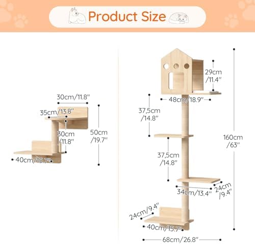 HOOBRO Cat Wall Shelves, Wood Wall Mounted Cat Shelves - Image 2
