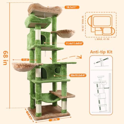 68 Inches Multi-Level Large and Tall Cat Tree Tower - Image 2