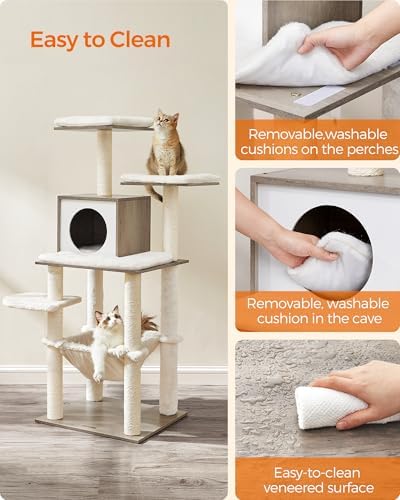 Feandrea Cat Tree, 56.3-Inch Contemporary Cat Tower - Image 4