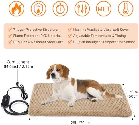 INVENHO Heated Dog Bed, Waterproof Adjustable Temperature Dog Cat Heating Pad - Image 5