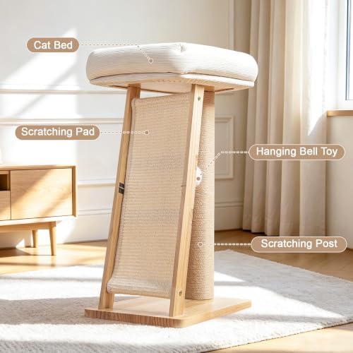 27.5" 3-in-1 Natural Pine Wood Cat Scratching Post - Image 6