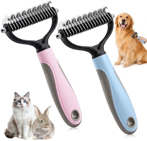 2Pcs Pet Knotter for Dogs/Cats, Double Sided Pet Grooming Brush, Undercoat Rake by Unknown