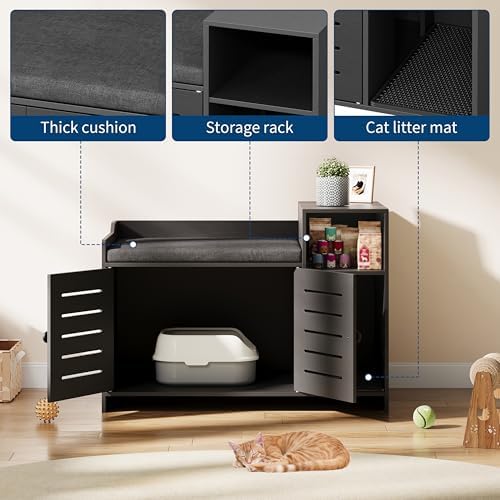 Jojoka Tall Cat Litter Box Enclosure, 33.8" Wood Hidden Litter Box Cabinet - Image 2