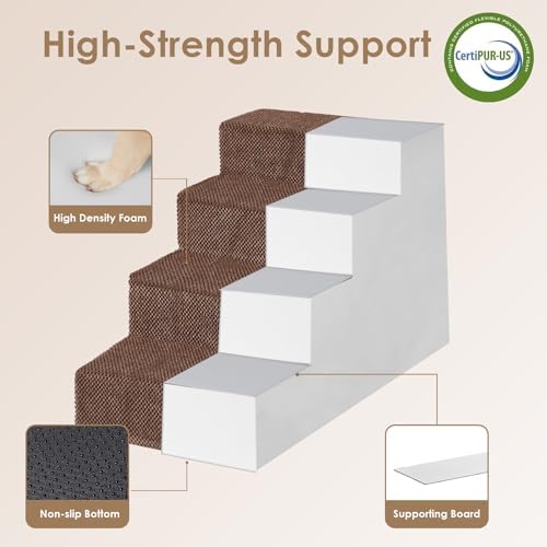 EHEYCIGA Dog Stairs for Bed 20" H, 4-Step Extra Wide Dog Steps - Image 3