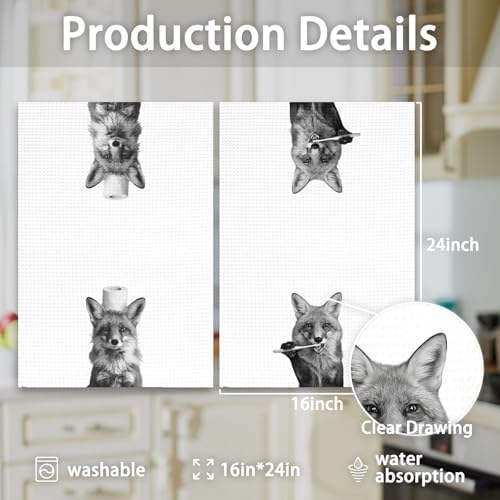 Funny Fox Hand Towels Set of 2, Fox Decor - Image 7
