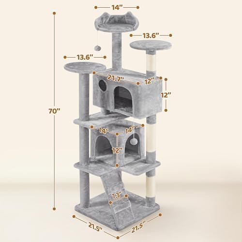 Yaheetech 70in Multi-Level Sturdy Cat Tree, Sisal Scratching Posts - Image 3