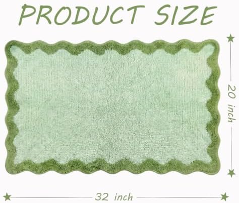 Cute Green Scalloped Bathroom Mat, Fun Plush Luxury Microfiber Bath Rug - Image 2