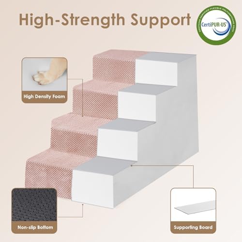 EHEYCIGA Dog Stairs for Bed 20" H, 4-Step Extra Wide Dog Steps - Image 3