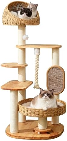 50 in Wooden Cat Tree for Indoor Cat, Large Cat Tower by Unknown