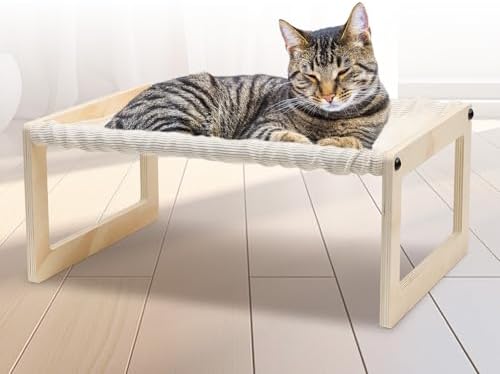 Elevated Cat Bed, Wooden Cat Hammock by EUIJOIP