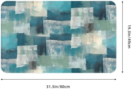 Abstract Turquoise Grey Geometric Bath Mat Non-Slip Soft Microfiber Bathroom - Image 3