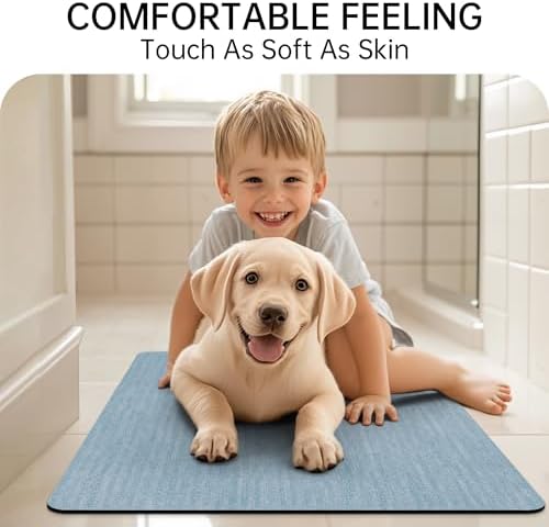 Mecko Bath Mat 20"x32", Ultra Thin Bathroom Rug fit Under Door Light Blue - Image 5