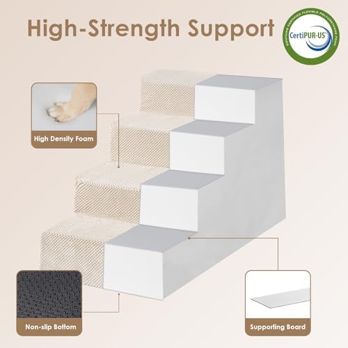 EHEYCIGA Dog Stairs for Bed 18" H, 4-Step Extra Wide Dog Steps - Image 4