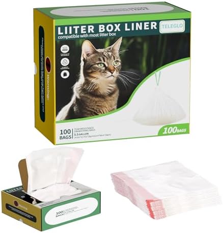 100 Pack Drawstring Cat Litter Box Liner Bags by TELEGLO