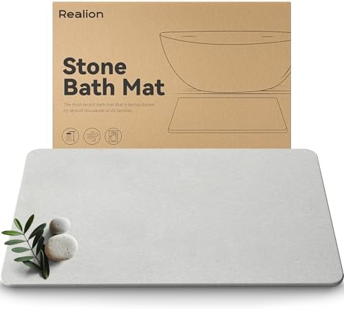Stone Bath Mat, Dries Quickly, Non-Slip Diatomaceous Earth Bath Mats by Realion