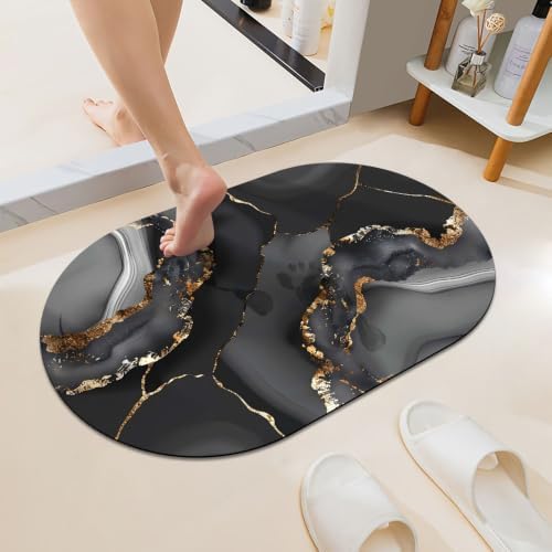 Black Agate Gray Marble Super Absorbent Quick-Drying Bathroom Mat Rug, Rubber by Unknown