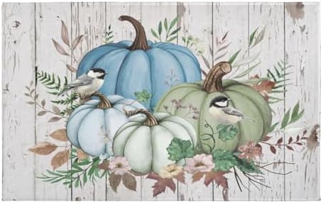 Giwawa Blue Pumpkin Bath Rug Autumn Leaves Bathroom Mat Non Slip Absorbent by Giwawa