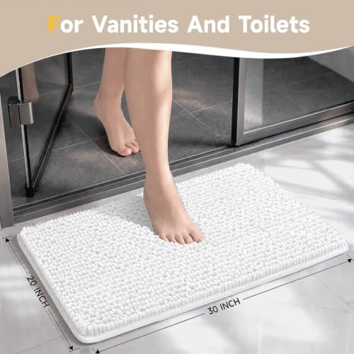 Ophanie White Bathroom Rugs 30x20, Soft Chenille Bath Mat, Non Slip Absorbent - Image 2