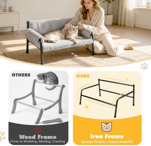 Pawaboo Elevated Cat Couch Bed for Indoor Cats, Sturdy Metal Frame Cat Sofa - Image 5