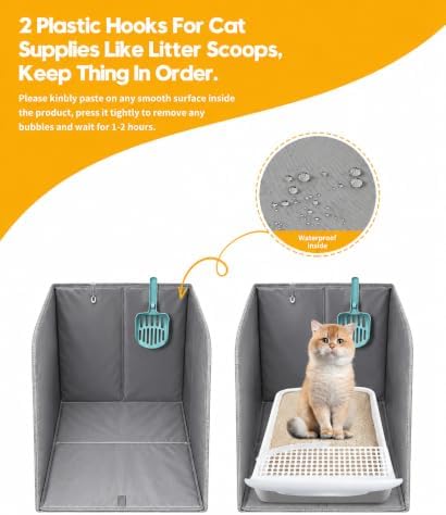 Cat Litter Box Enclosure Splash Guard, Solid Gray - Image 2